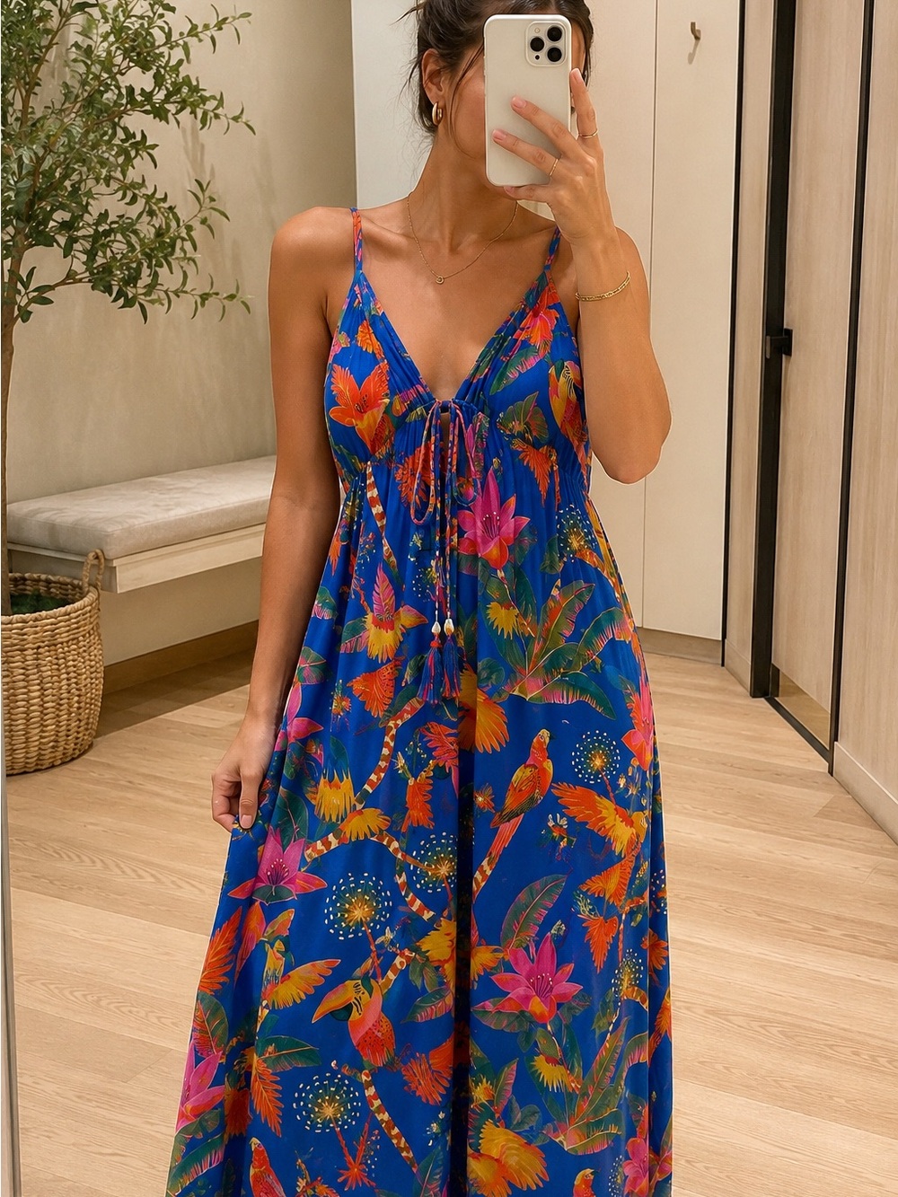 FARM Rio Blue Tropical Parrot Print Swim Coverup Dress